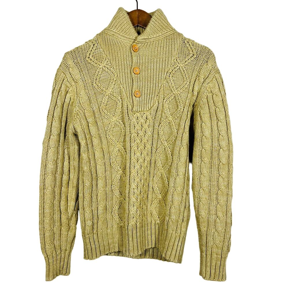 Vintage Thane Cowl Neck Grandpa Sweater Button Long Sleeve Cream - S RESHOOT TAG